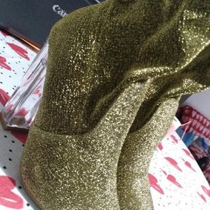 NWOT Bamboo Gold Glitter Clear Block Heel Boots